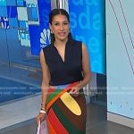 Morgan's navy sleeveless top and multicolored print skirt on NBC News Daily