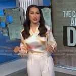 Morgan’s watercolor blouse and white wide-leg pants on NBC News Daily