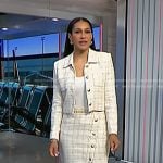 Morgan’s white windowpane tweed jacket and skirt on NBC News Daily