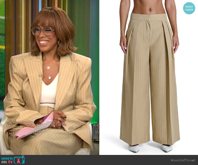 Gayle King’s beige pinstripe pants on CBS Mornings