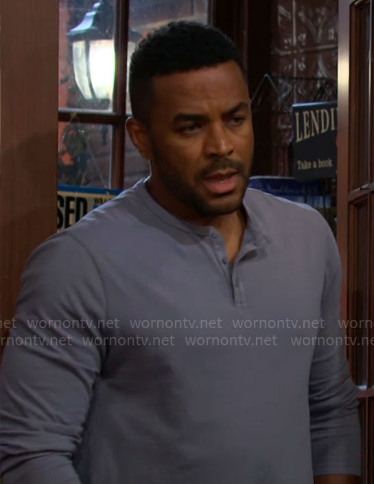 Nate’s blue henley t-shirt on The Young and the Restless