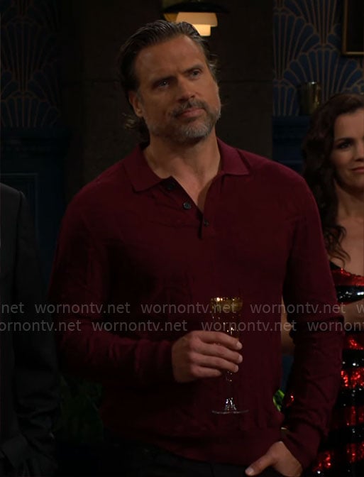 Nick's red textured polo sweater on The Young and the Restless