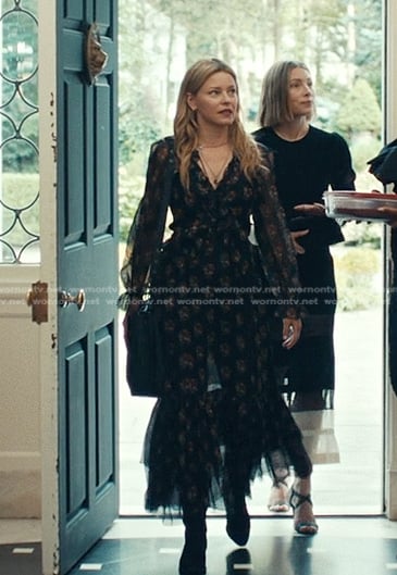Nicky's black floral maxi dress on The Better Sister