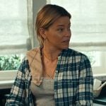Nicky’s blue plaid band collar shirt on The Better Sister