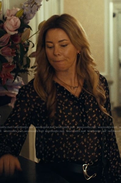 Nicky's black floral print blouse on The Better Sister