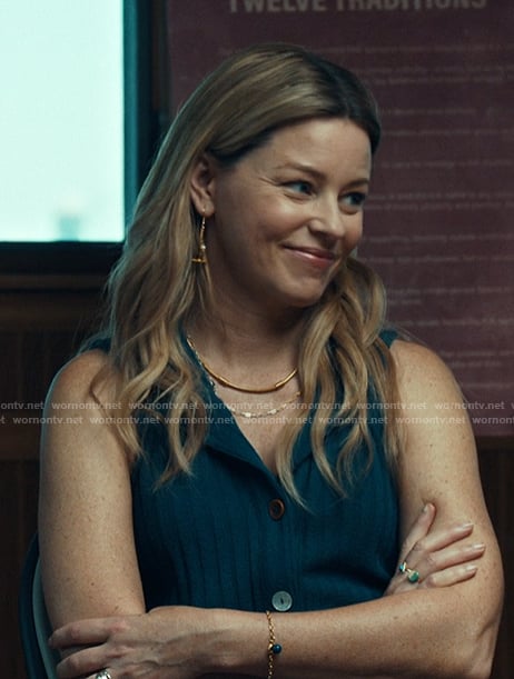 Nicky’s blue button vest on The Better Sister