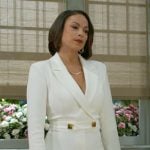 Nicole’s white jumpsuit with gold studs on Beyond the Gates