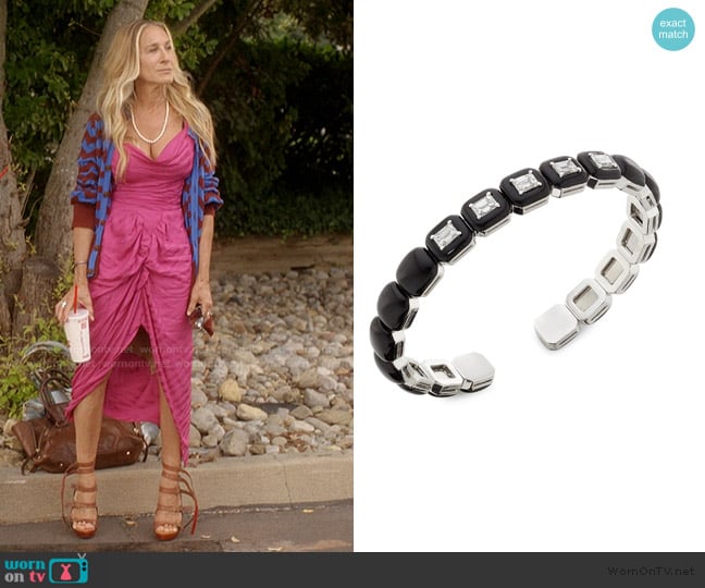 Nikos Koulis Oui 18K White Gold, 120 TCW Diamond & Black Enamel Cuff worn by Carrie Bradshaw (Sarah Jessica Parker) on And Just Like That