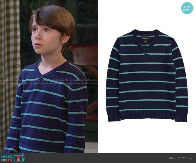 Nordstrom Kids' Stripe Cotton Blend V-Neck Sweater worn by Thomas DiMera (Cary Christopher) on Days of our Lives