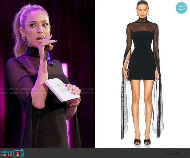 Norma Kamali Ribbon Sleeve Turtleneck Mesh Mini Dress worn by Kristin Cavallari on Honestly Cavallari The Headline Tour