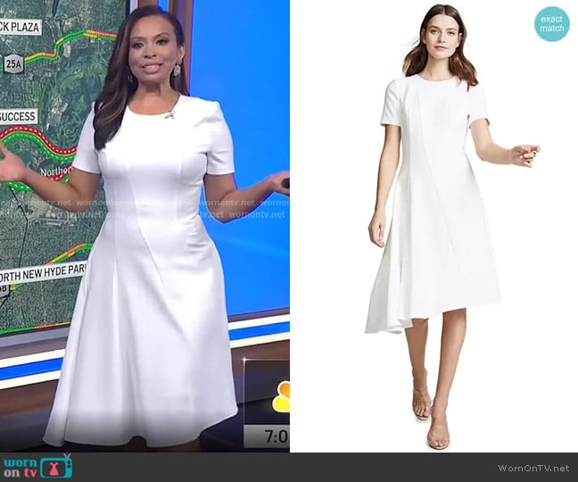 Black Halo Olcay Asymmetrical Dress in Porcelain worn by Adelle Caballero on Today