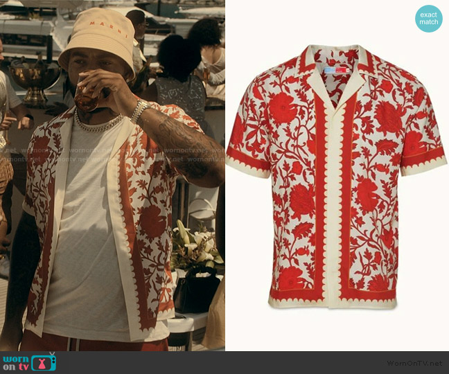 Orlebar Brown Red Dragonflower Print Relaxed Fit Capri Collar Shirt worn by Knuck (Cortez Smith) on The Chi