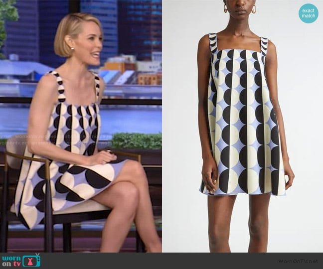 Oscar de la Renta Geometric Circle Trapeze Dress worn by Leslie Bibb on Live with Kelly and Mark