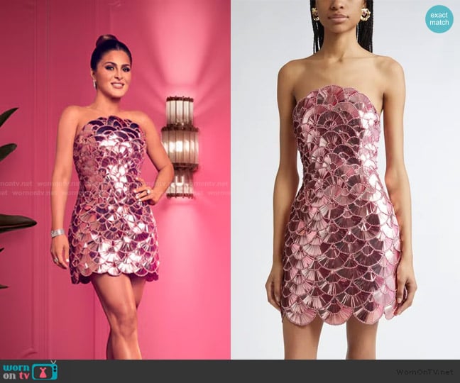 Oscar de la Renta Sequin Scallop Embroidered Strapless Cocktail Minidress worn by Adriana de Moura (Adriana de Moura) on The Real Housewives of Miami