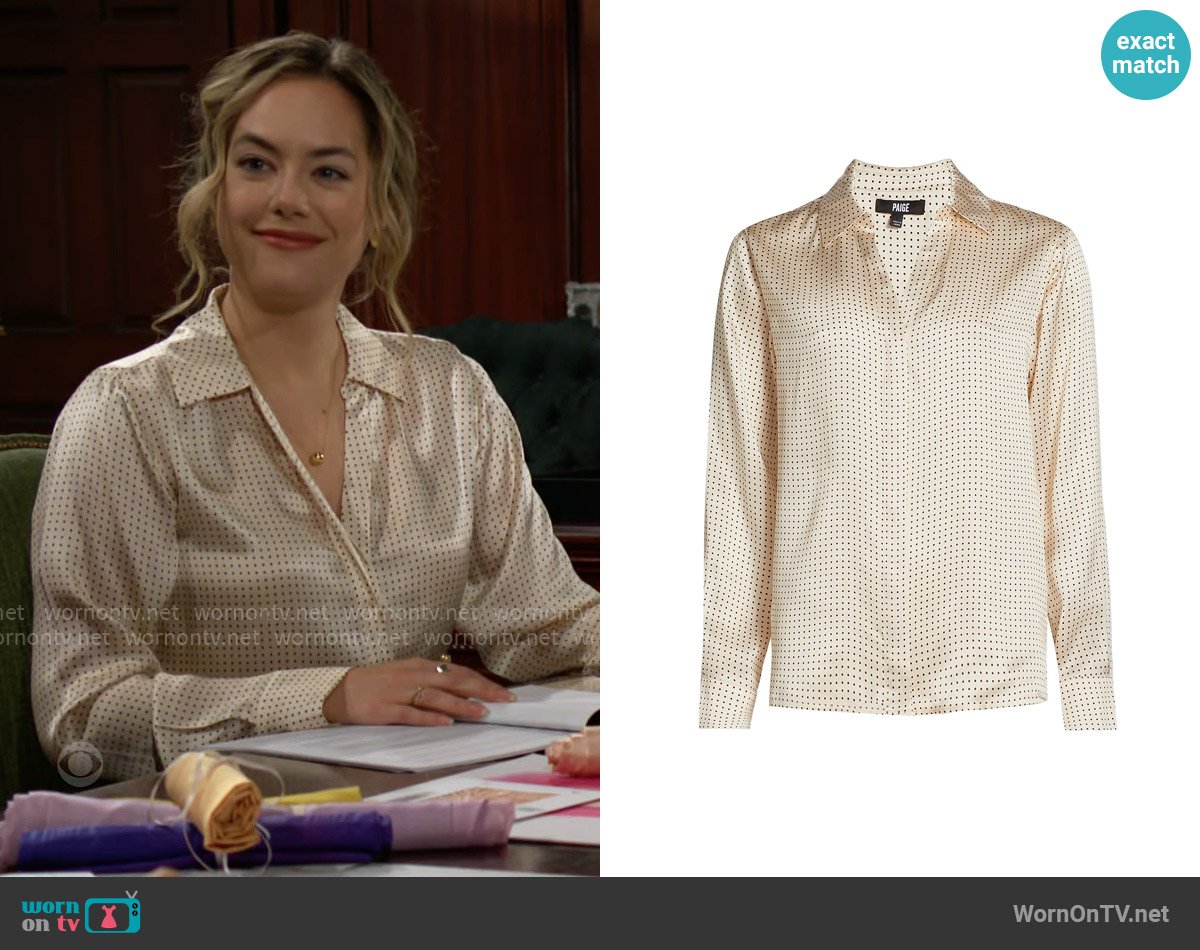 Paige Palmer Shirt in Travertine Black worn by Hope Logan (Annika Noelle) on The Bold and the Beautiful