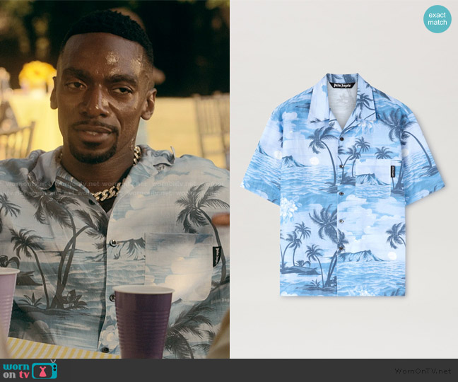 Palm Angels Sunset-print linen-blend shirt worn by Pastor Zeke (Daniel J. Watts) on The Chi