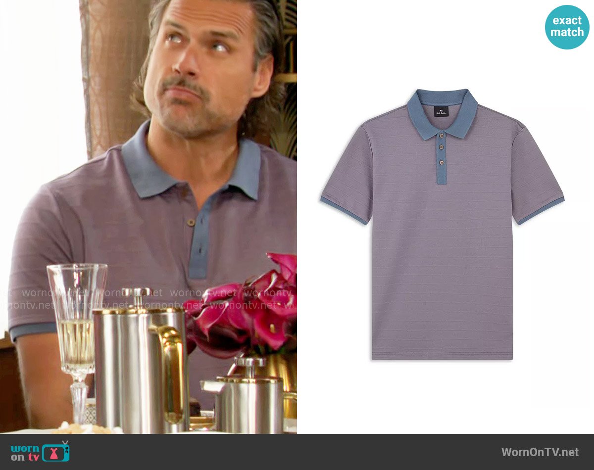 PS Paul Smith Tonal Stripe Short Sleeve Polo Shirt worn by Nick Newman (Joshua Morrow) on The Young and the Restless