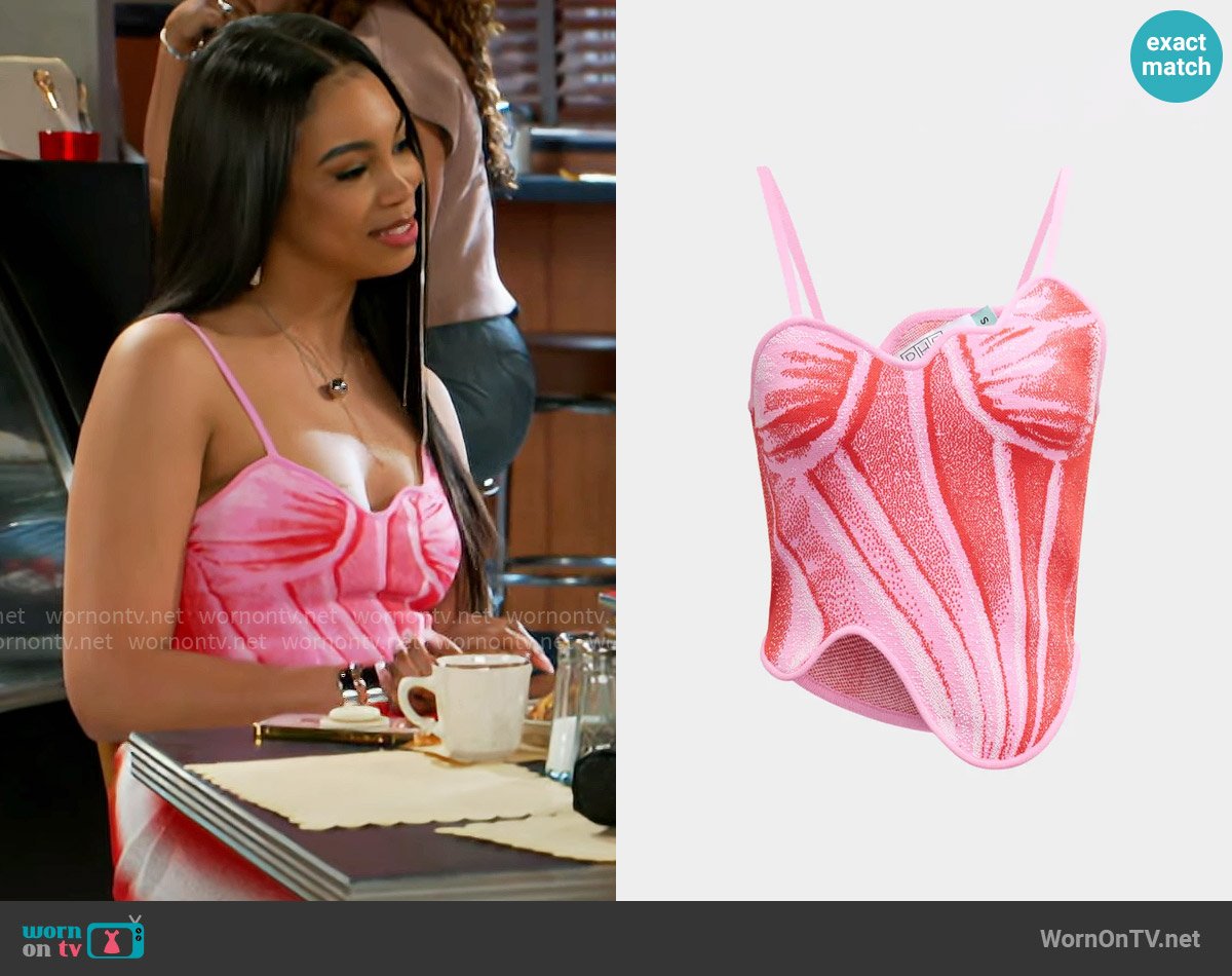 PH5 Camellia Denim-Print Tank Top worn by Chelsea Hamilton (RhonniRose Mantilla) on Beyond the Gates