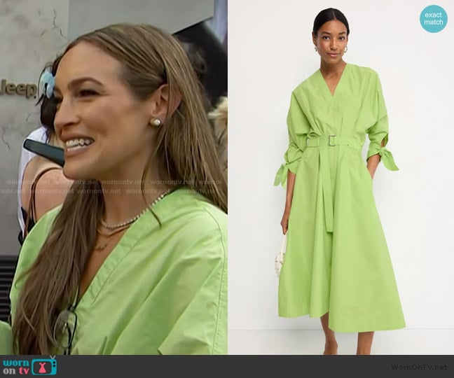 3.1 Phillip Lim x RTR Poplin V-neck Midi Dress worn by Emily Orozco on Access Hollywood