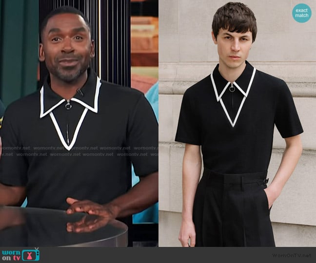 Phix Black Carnaby Circle Zip Polo Shirt worn by Justin Sylvester on E! News