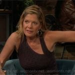 Phyllis’s textured black dress with asymmetric neckline on The Young and the Restless