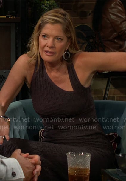 Phyllis's textured black dress with asymmetric neckline on The Young and the Restless