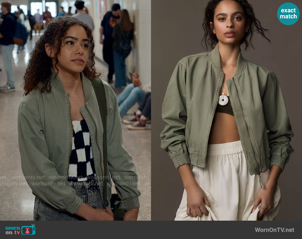 Pilcro Canvas Cropped Bomber Jacket worn by Ginny Miller (Antonia Gentry) on Ginny & Georgia