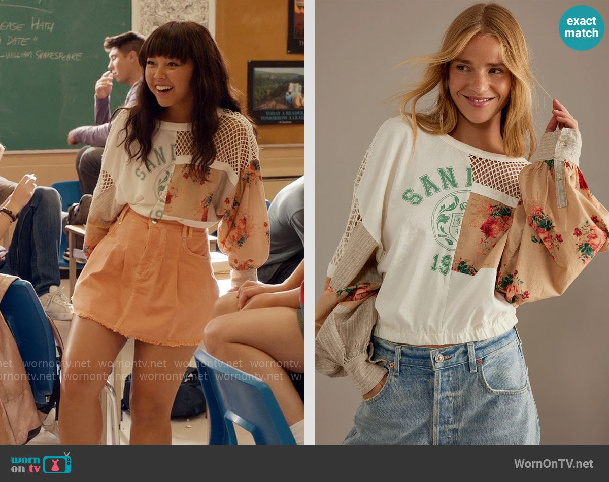 Pilcro at Anthropologie Patchwork Batwing Top worn by Norah (Chelsea Clark) on Ginny & Georgia