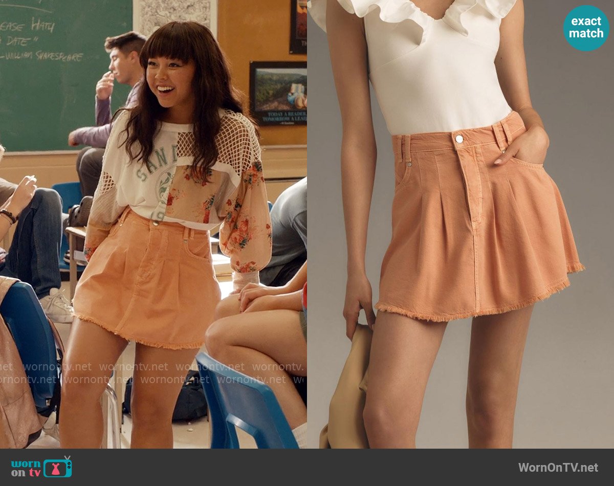 Pilcro at Anthropologie Pleated Micro Denim Skirt worn by Norah (Chelsea Clark) on Ginny & Georgia
