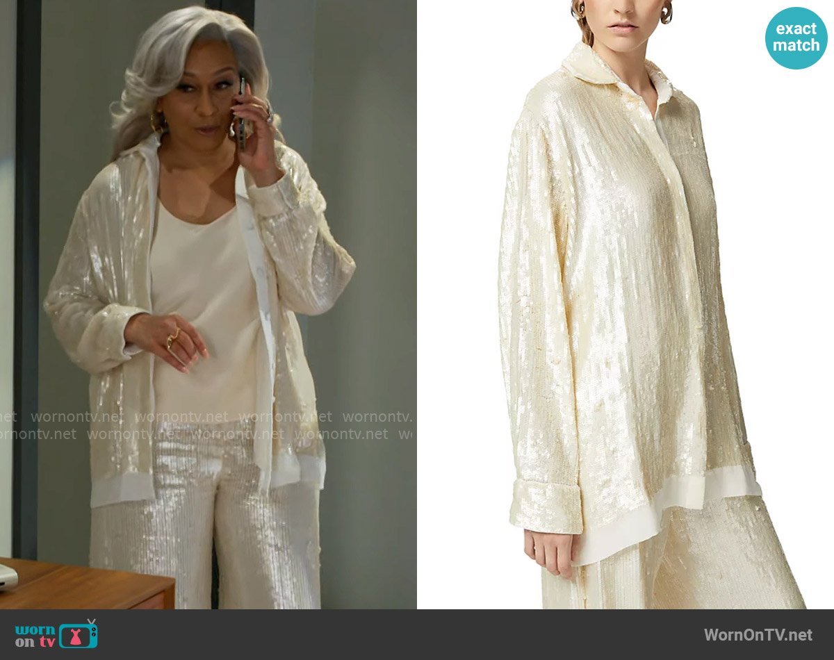 Pinko Blunda Sequin Blouse worn by Anita Dupree (Tamara Tunie) on Beyond the Gates