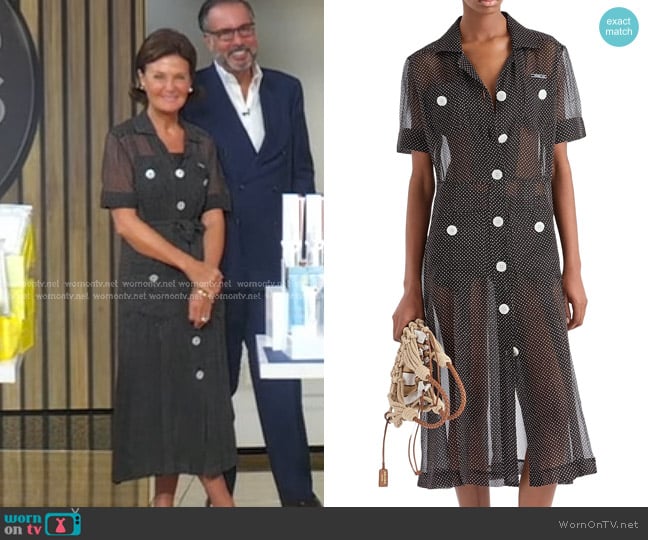 Prada Polka-Dot Silk Chiffon Shirt Dress worn by Laura Slatkin on Good Morning America