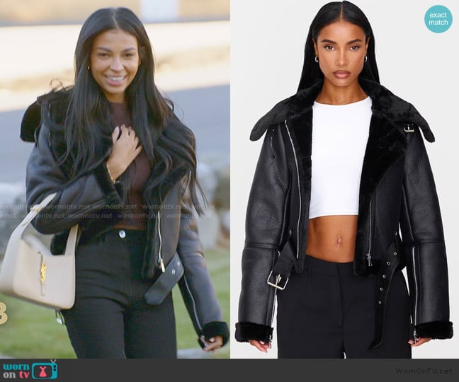 Pretty Little Thing Black Multi Zip Cropped Aviator Jacket worn by Layla Taylor on The Secret Lives of Mormon Wives