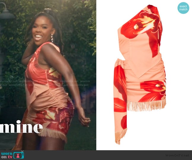 Pretty Little Thing Stone Floral Print Halter Fringe Dress worn by Jasmine Goode on The Valley