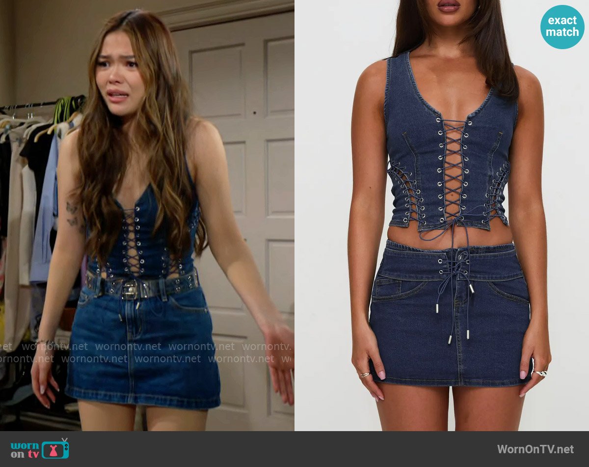 Princess Polly Edenette Lace-Up Corset Top worn by Luna (Lisa Yamada) on The Bold and the Beautiful