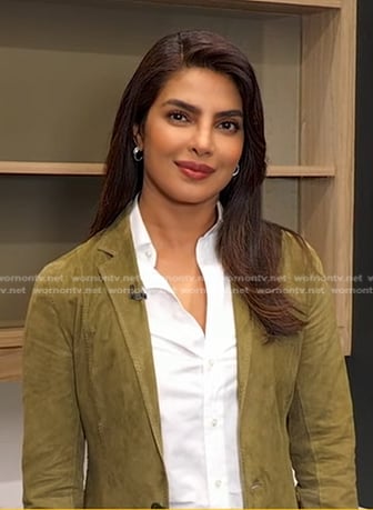 Priyanka Chopra's green suede blazer and pants on Good Morning America
