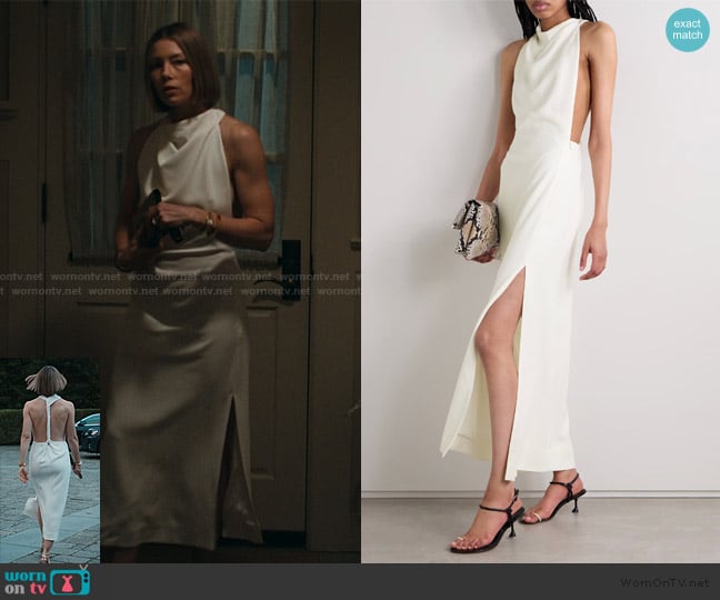 Proenza Schouler Selena twisted open-back crepe gown worn by Chloe Taylor (Jessica Biel) on The Better Sister
