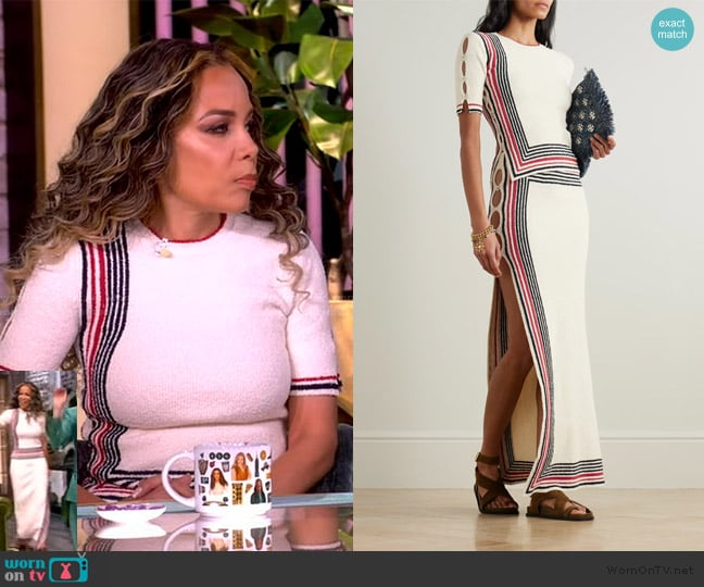 Rabanne Button-embellished striped cotton-blend chenille sweater worn by Sunny Hostin on The View