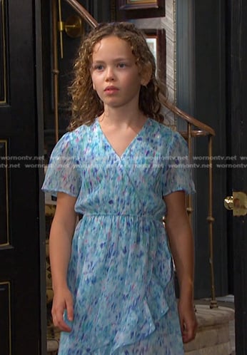 Rahcel’s blue abstract print dress on Days of our Lives