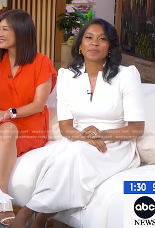 Rachel’s white pleated midi dress on Good Morning America