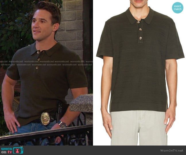 JJ’s olive green textured polo on Days of our Lives