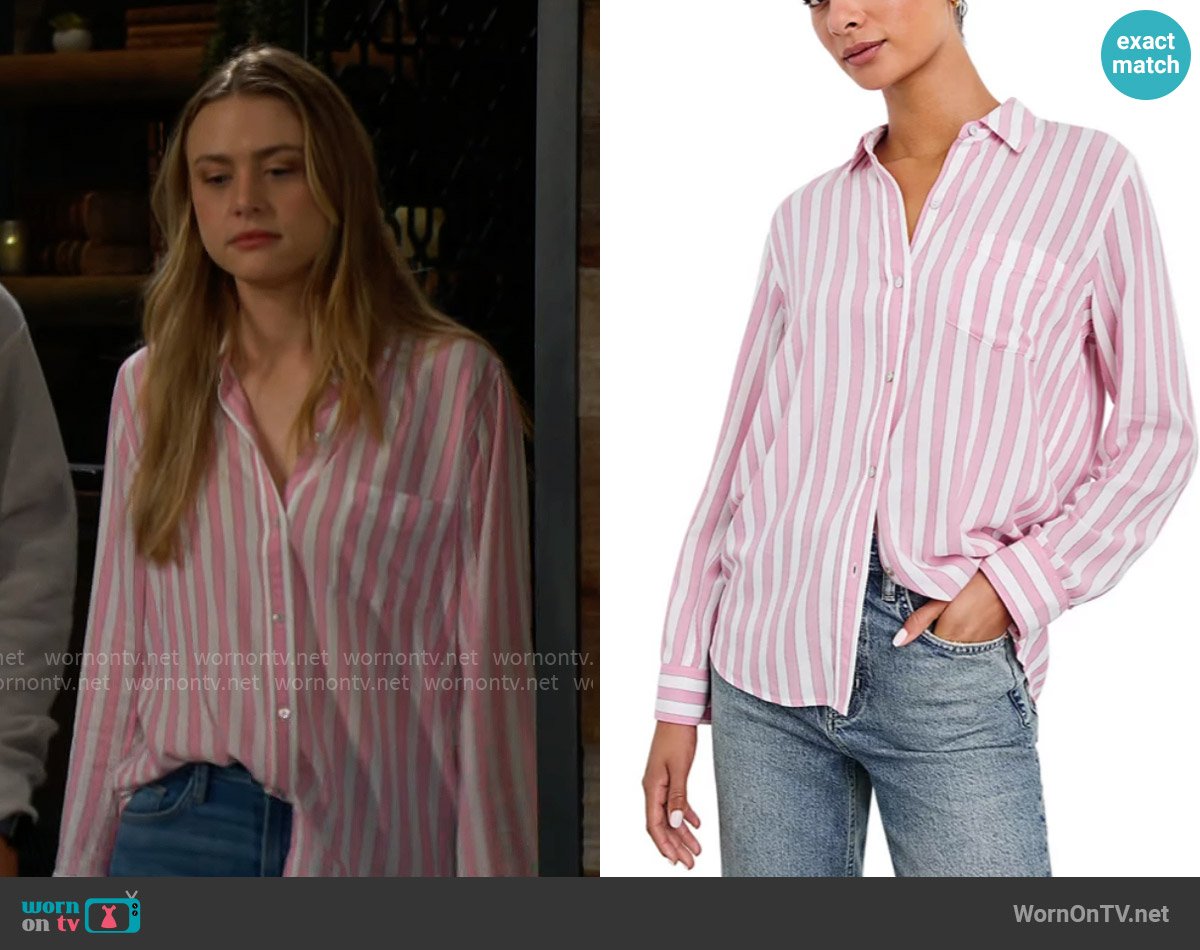 Rails Wren Shirt in Rose Bloom Stripe worn by Claire Grace (Hayley Erin) on The Young and the Restless