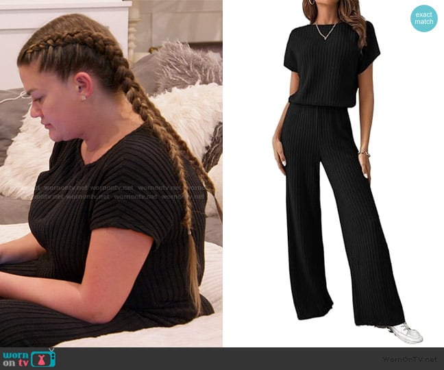 Raiser Jumpsuit Solid Ribbed Knit Wide Leg Jumpsuit High Waist One Piece worn by Brittany Cartwright on The Valley