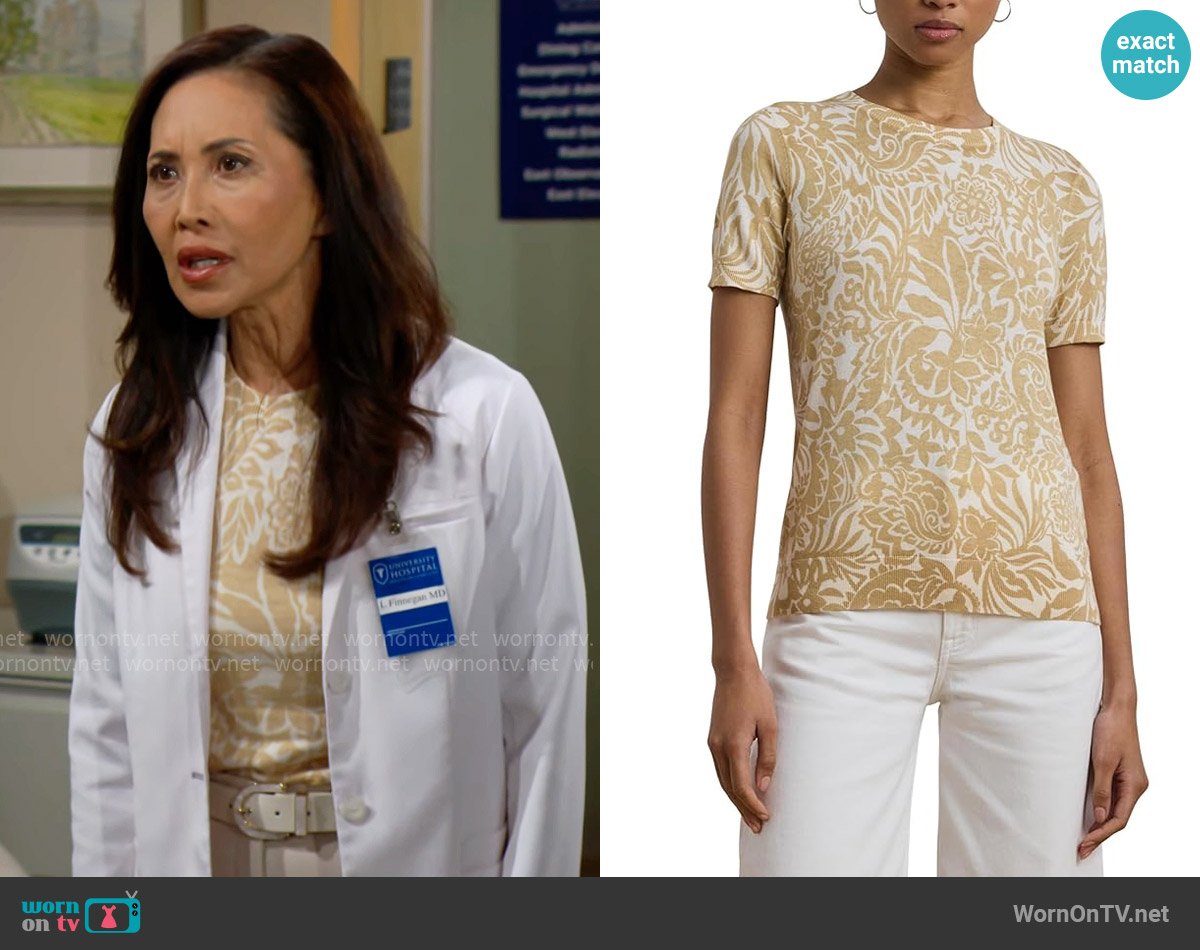 LAUREN Ralph Lauren Floral Cotton Blend Sweater worn by Li Finnegan (Naomi Matsuda) on The Bold and the Beautiful