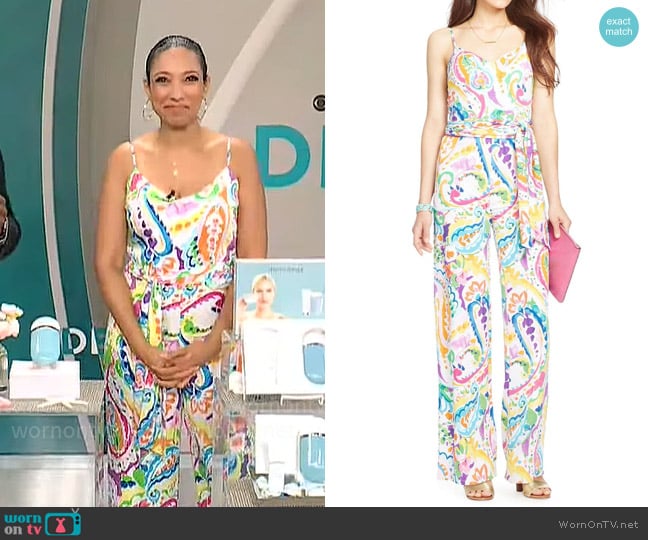 Ralph Lauren Printed Jumpsuit worn by Gabrielle Kerr on CBS Mornings