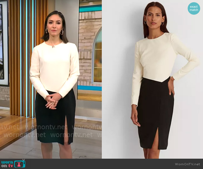 LAUREN Ralph Lauren Two-Tone Crepe Dress worn by Ali Bauman on CBS Mornings