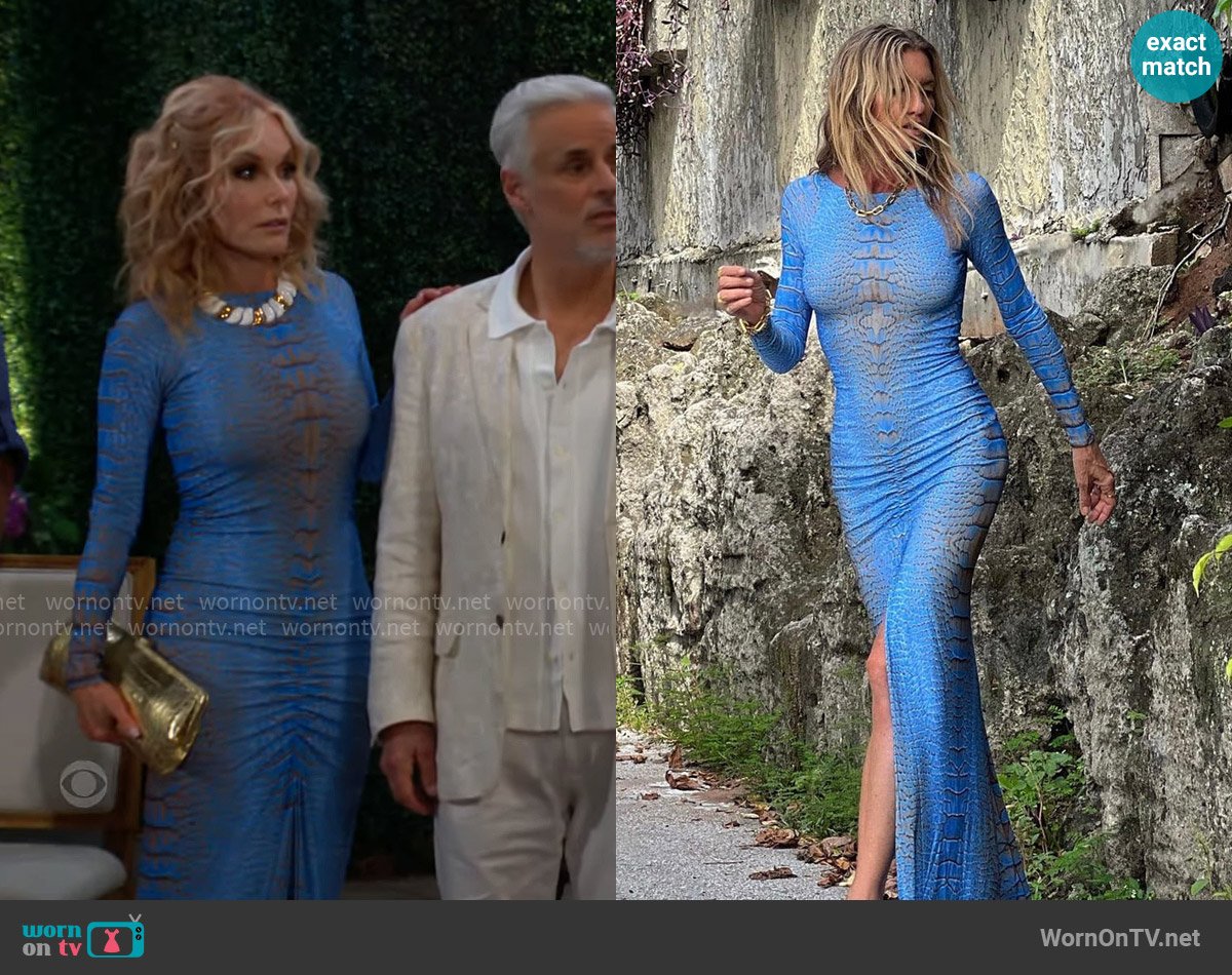 Ramona LaRue Parker Dress Electric Crocodile worn by Lauren Fenmore (Tracey Bregman) on The Young and the Restless