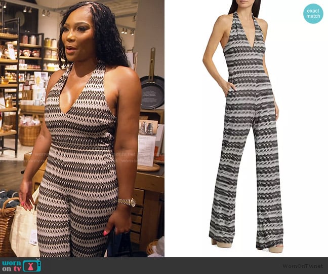 Ramy Brook Chandler Striped Sleeveless Jumpsuit worn by Angela Oakley on The Real Housewives of Atlanta