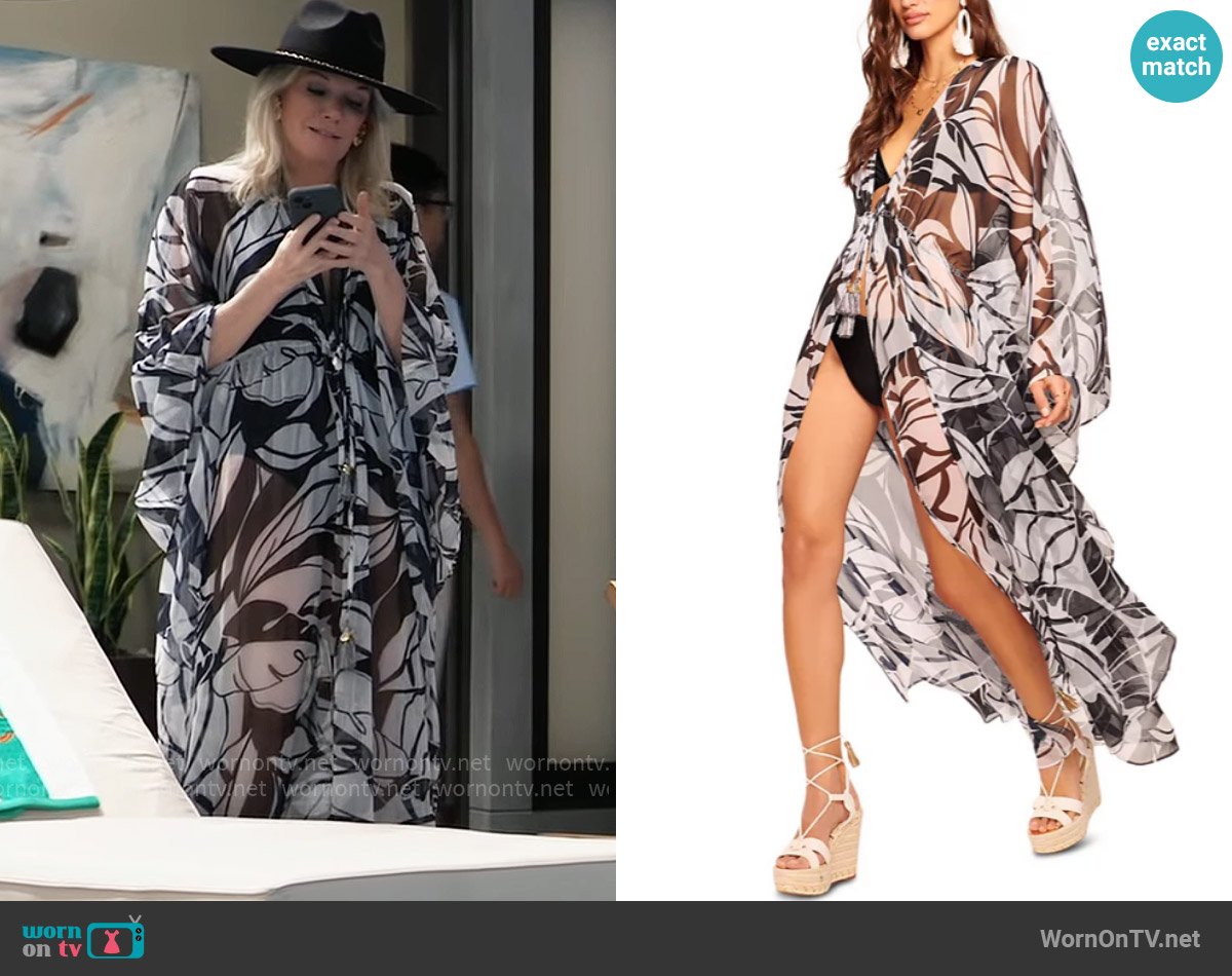 Ramy Brook Austin Palm-Print Caftan Cover-Up Dress worn by Ava Jerome (Maura West) on General Hospital