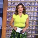 Rebecca’s yellow polo and green printed skirt on Good Morning America