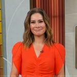 Rebecca Jarvis’s orange ruched front dress on Good Morning America